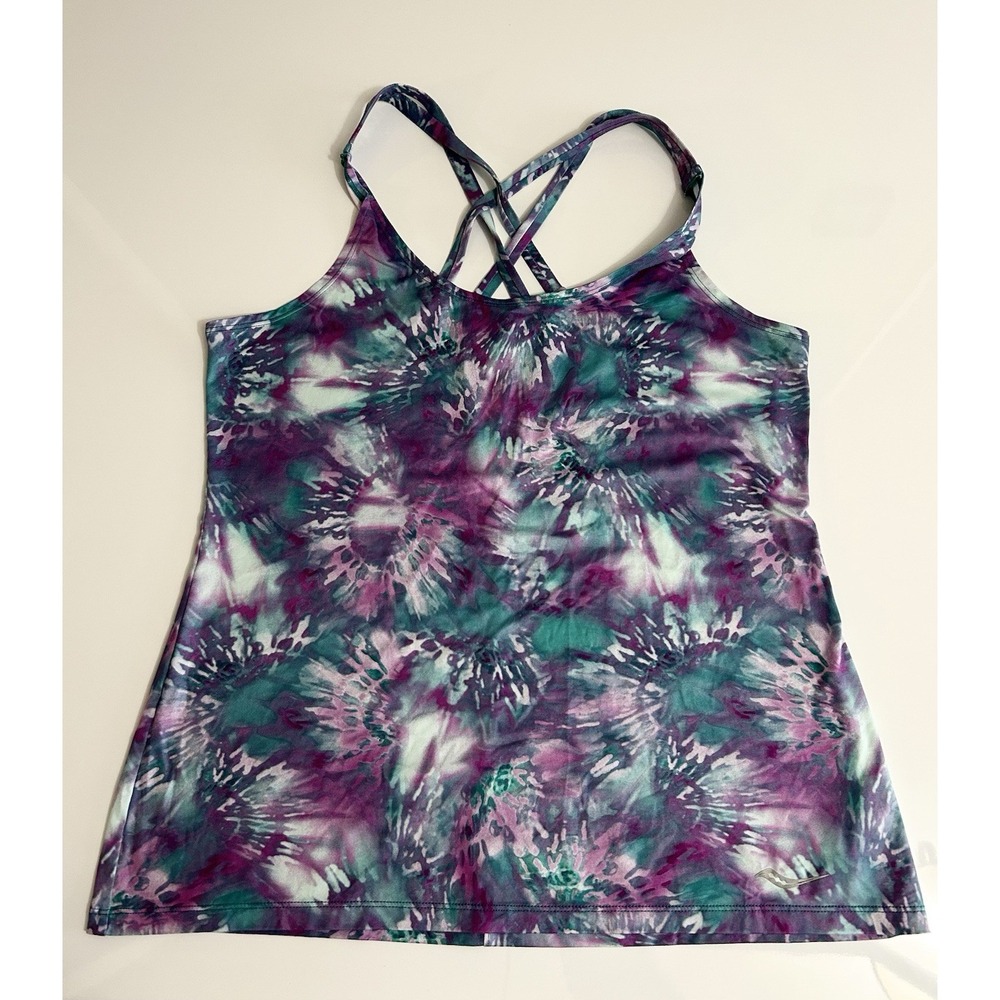 Saucony‎ Women's Strappy Cross Back Performance Tank Purple Teal Tie Dye Large